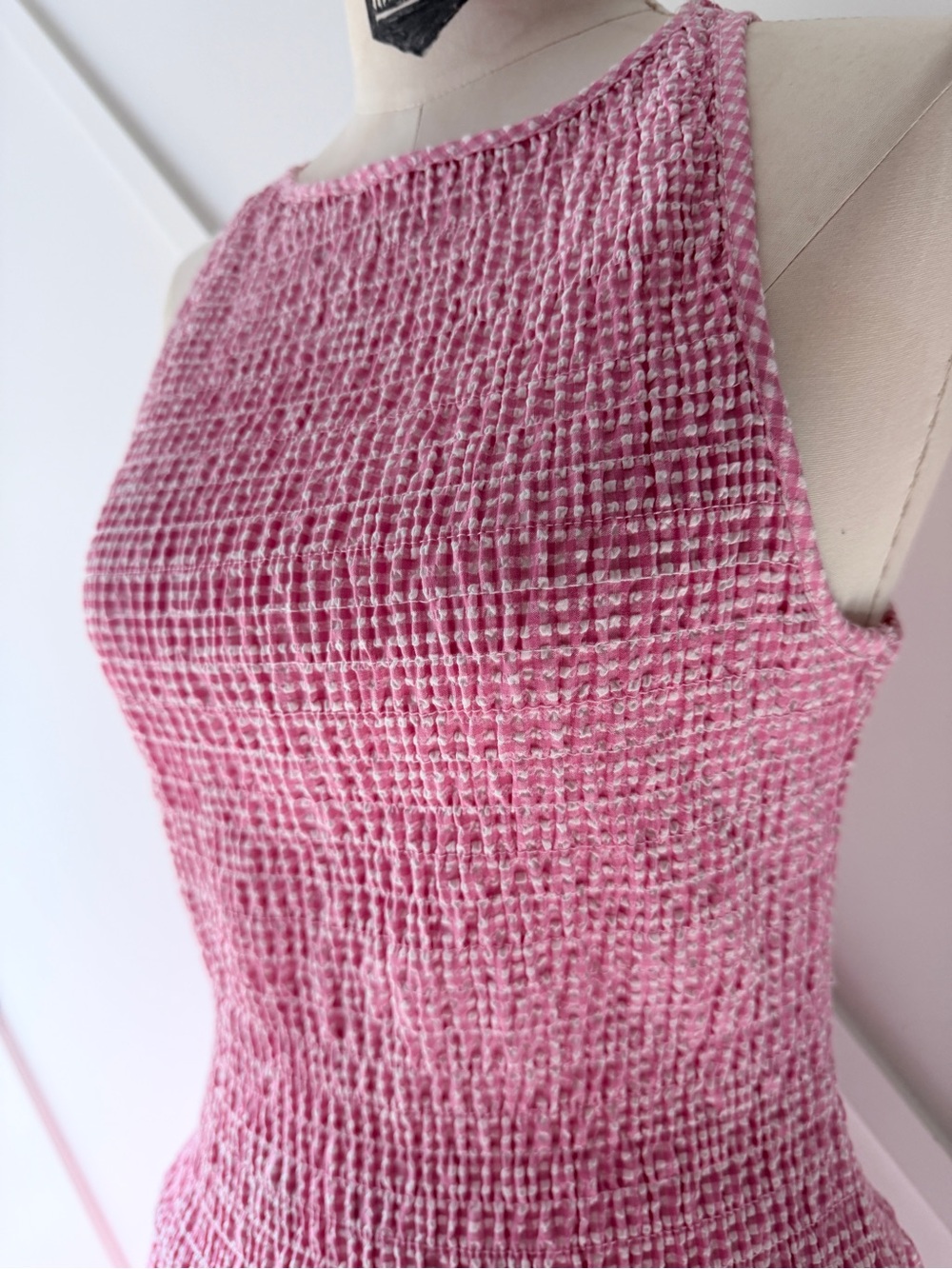 Zara Gingham Smocked Midi Dress Pink White Sz S | Cottagecore Balletcore - Picture 6 of 15